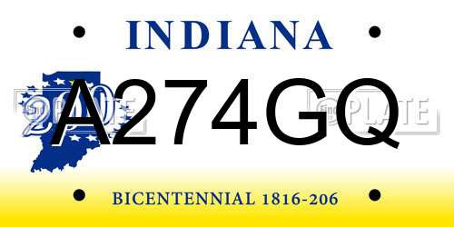A274GQ Indiana License Plate