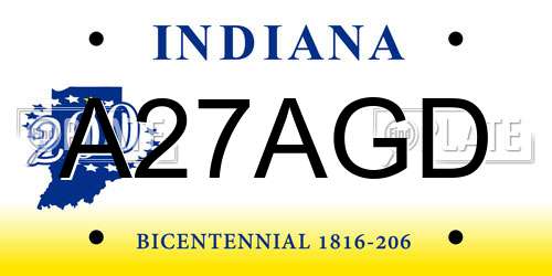 A27AGD Indiana License Plate