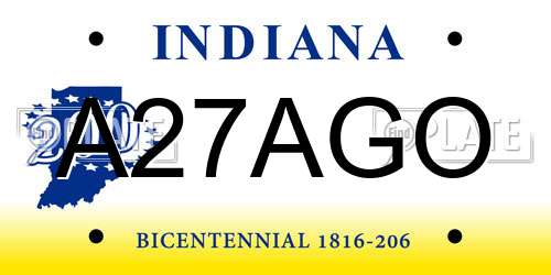 A27AGO Indiana License Plate
