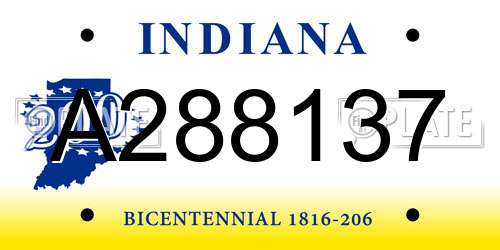 A288137 Indiana License Plate