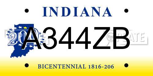 A344ZB Indiana License Plate