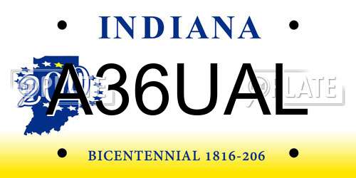 A36UAL Indiana License Plate