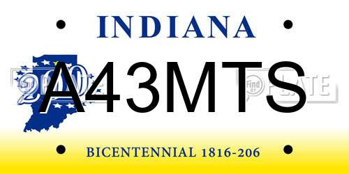 A43MTS Indiana License Plate