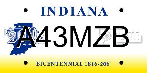 A43MZB Indiana License Plate