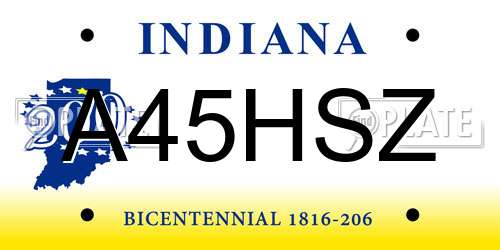 A45HSZ Indiana License Plate