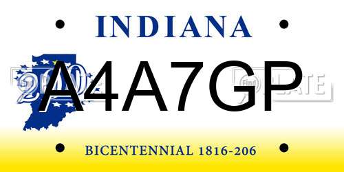 A4A7GP Indiana License Plate