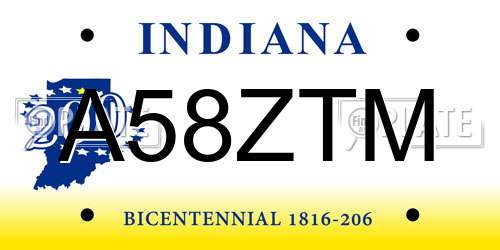 A58ZTM Indiana License Plate
