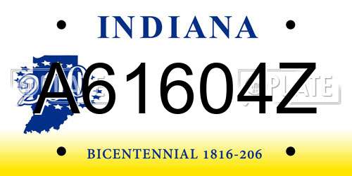 A61604Z Indiana License Plate
