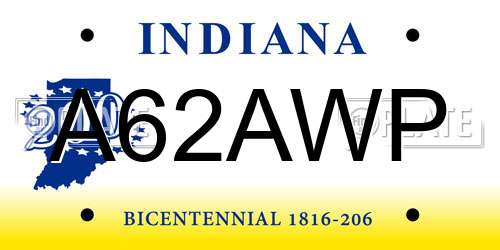 A62AWP Indiana License Plate