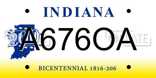 A676OA Indiana License Plate