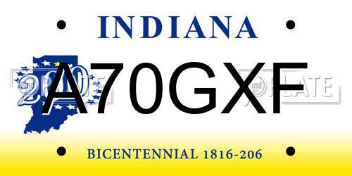 A70GXF Indiana License Plate