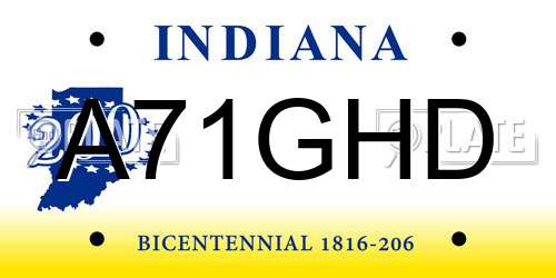 A71GHD Indiana License Plate