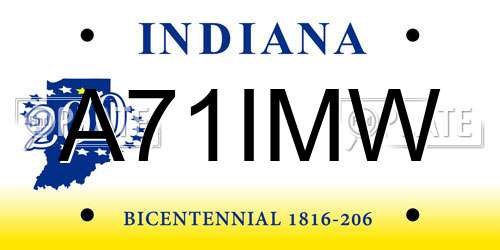 A71IMW Indiana License Plate