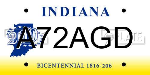 A72AGD Indiana License Plate