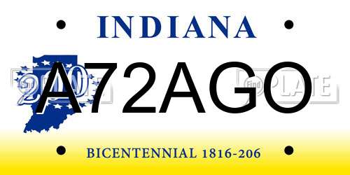 A72AGO Indiana License Plate