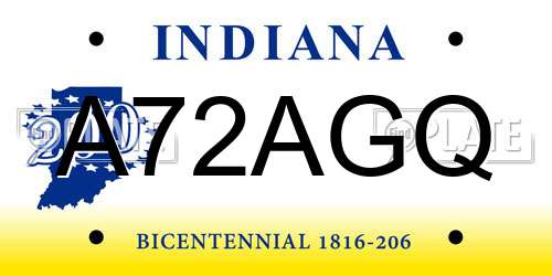 A72AGQ Indiana License Plate