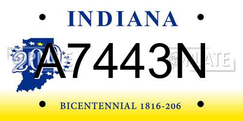 A7443N Indiana License Plate