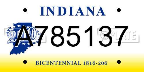 A785137 Indiana License Plate