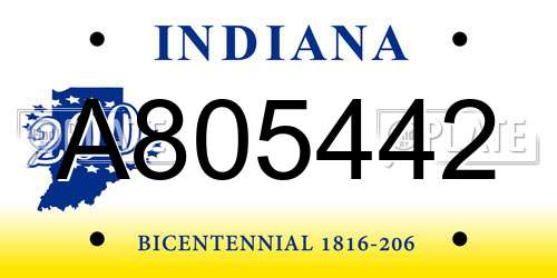 A805442 Indiana License Plate