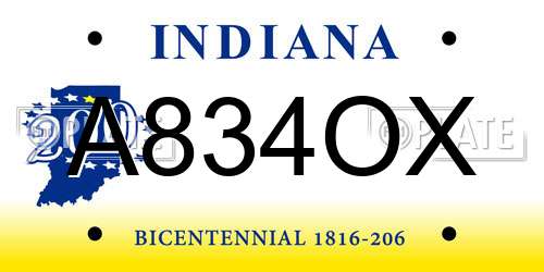 A834OX Indiana License Plate