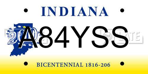 A84YSS Indiana License Plate