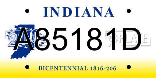 A85181D Indiana License Plate