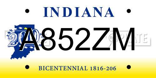 A852ZM Indiana License Plate
