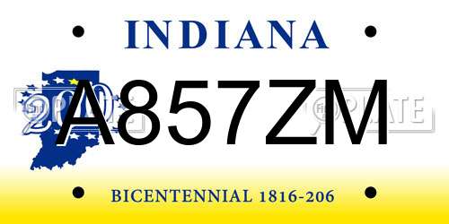 A857ZM Indiana License Plate