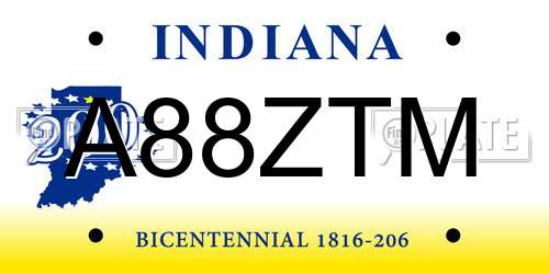 A88ZTM Indiana License Plate