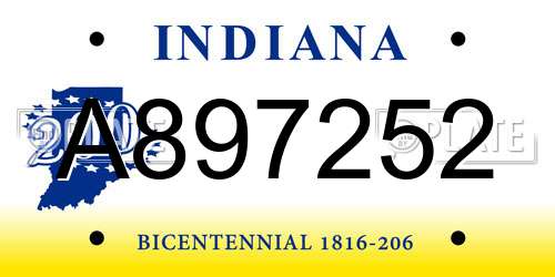 A897252 Indiana License Plate