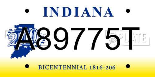 A89775T Indiana License Plate