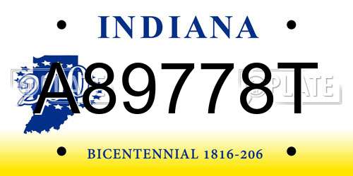 A89778T Indiana License Plate