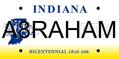 A8RAHAM Indiana License Plate