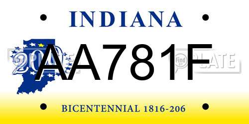 AA781F Indiana License Plate