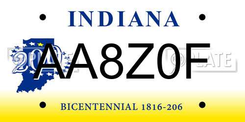 AA8Z0F Indiana License Plate