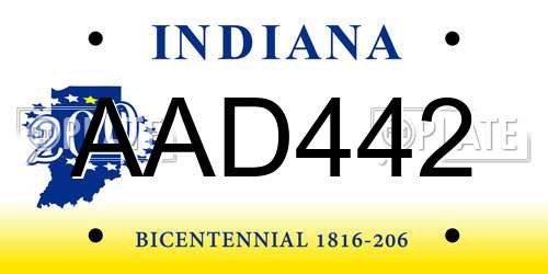 AAD442 Indiana License Plate