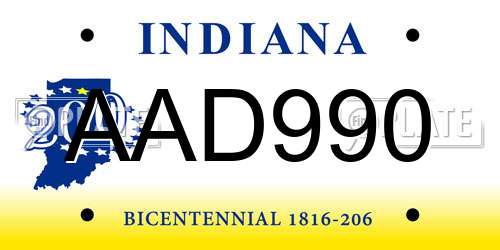 AAD990 Indiana License Plate