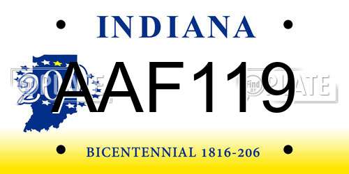 AAF119 Indiana License Plate