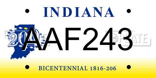 AAF243 Indiana License Plate