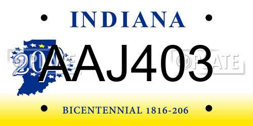 AAJ403 Indiana License Plate
