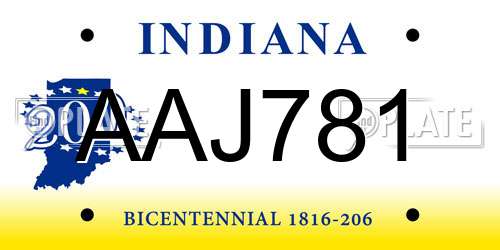 AAJ781 Indiana License Plate