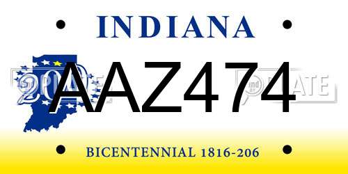 AAZ474 Indiana License Plate