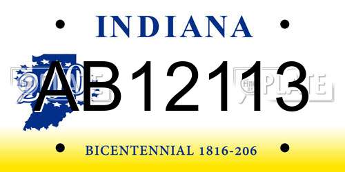AB12113 Indiana License Plate