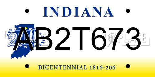 AB2T673 Indiana License Plate