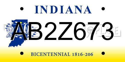 AB2Z673 Indiana License Plate