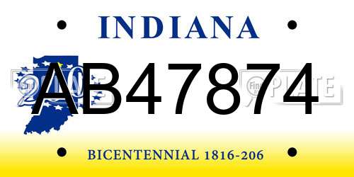 AB47874 Indiana License Plate