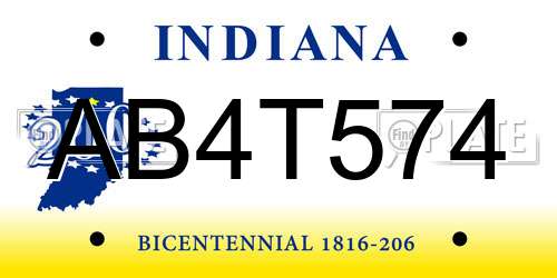 AB4T574 Indiana License Plate