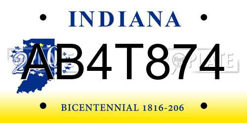 AB4T874 Indiana License Plate