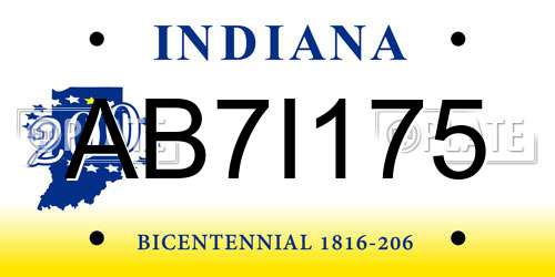 AB7I175 Indiana License Plate