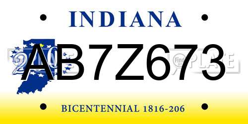 AB7Z673 Indiana License Plate